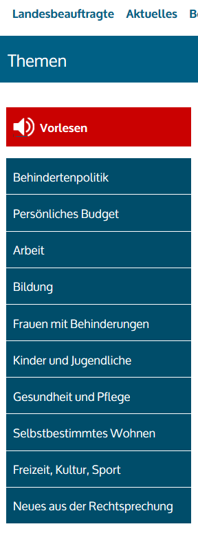 Bildschirmfoto des Menüs "Themen" Bildschirmfoto des Menüs "Themen"